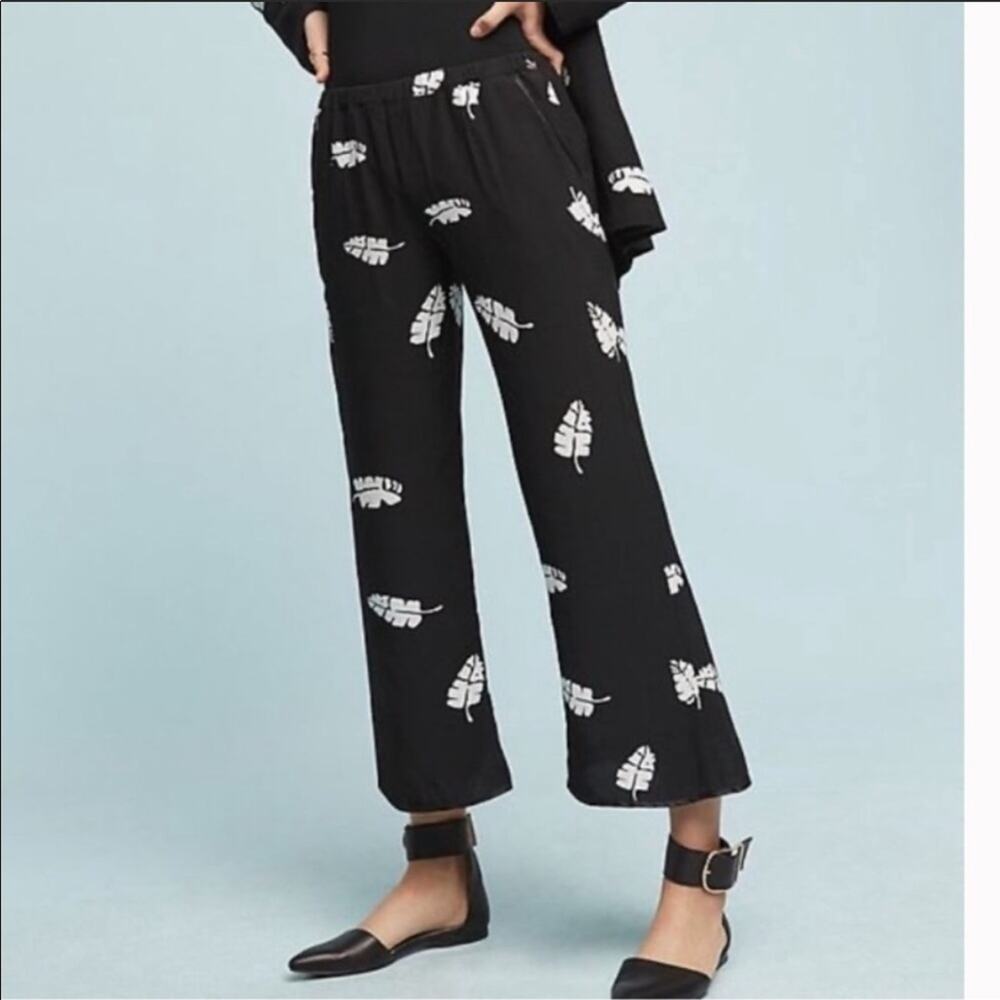 Capulet Zsa Zsa Leaf Print Cropped Flare Pants Black White Women Size Medium NWT